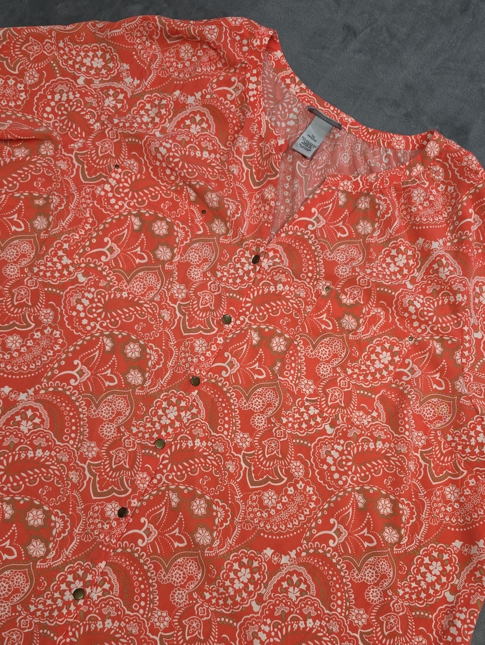 Catherines Coral Paisley Henley Blouse